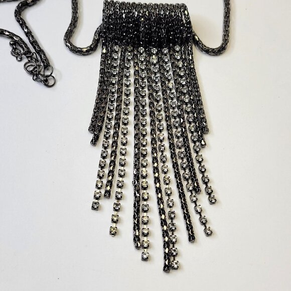 Gunmetal Tone Long Necklace with Crystal tassels - Picture 5 of 16